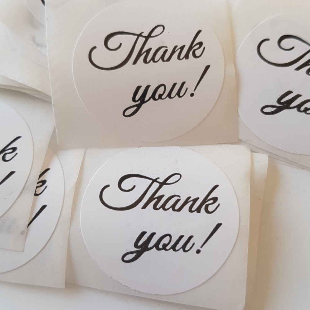 25 pcs Black & White Thank You Stickers 1" inch